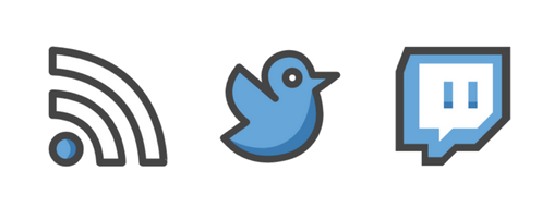 A Twitter, RSS and Twitch logo